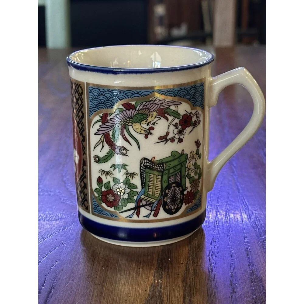 Japanese Imari Style Porcelain Mug Red Green‎ Blue Gold 4” Vintage